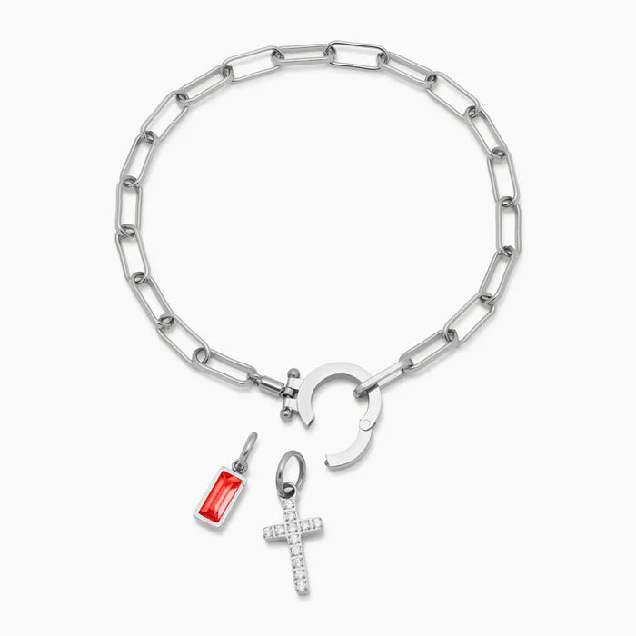 Bracelet Chaîne Trombone Pierre de Naissance & Croix