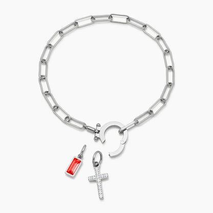 Bracelet Chaîne Trombone Pierre de Naissance & Croix