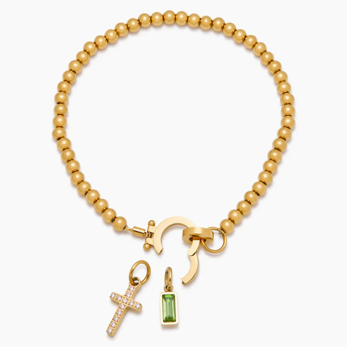 Bracelet Perlé Pierre de Naissance & Croix