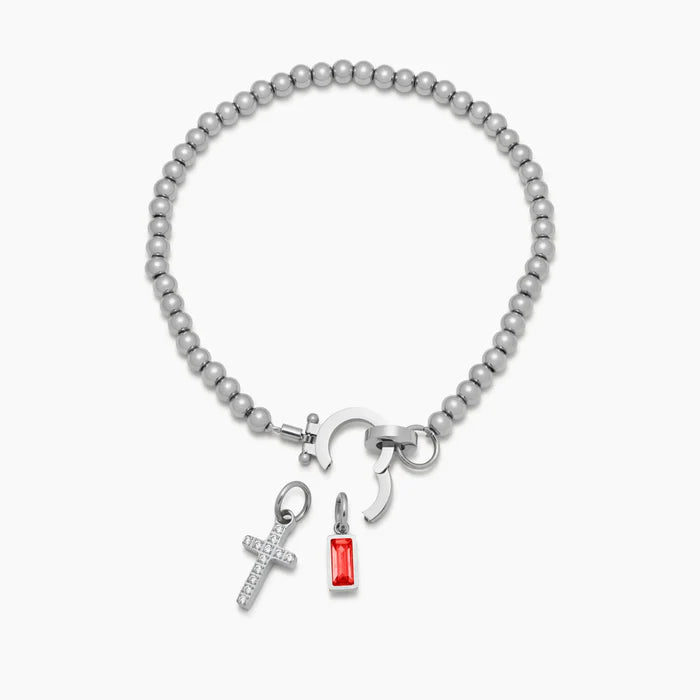 Bracelet Perlé Pierre de Naissance & Croix