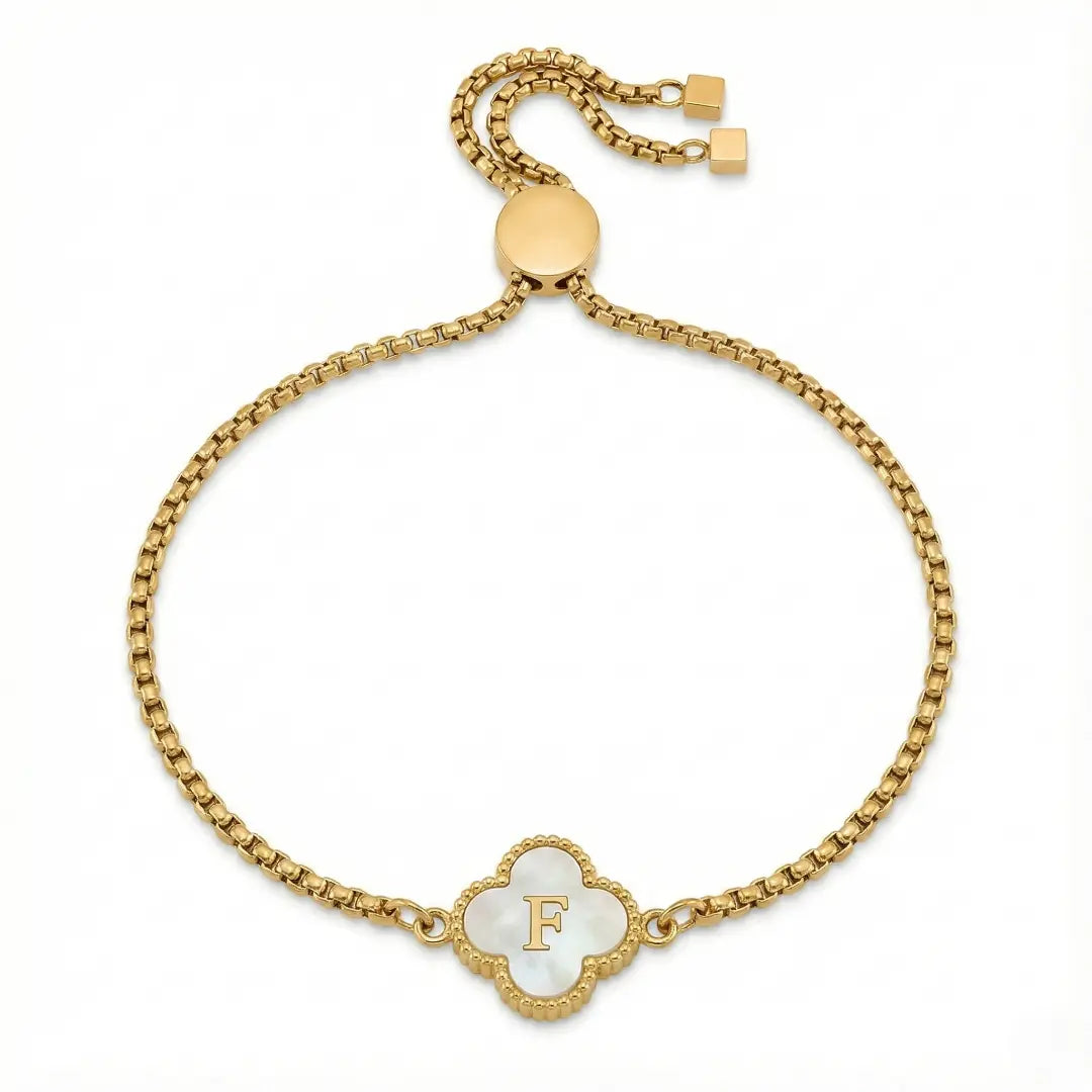 Bracelet Trèfle Nacre & Initiale