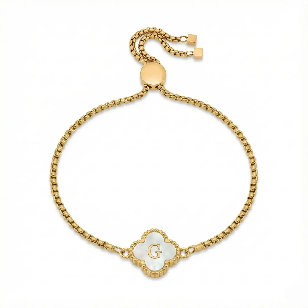 Bracelet Trèfle Nacre & Initiale