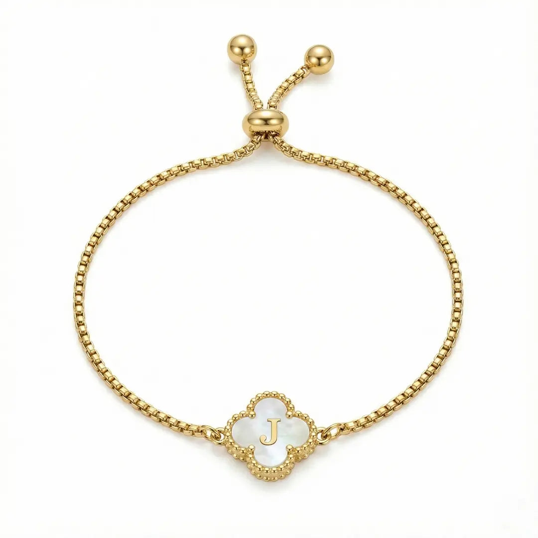 Bracelet Trèfle Nacre & Initiale