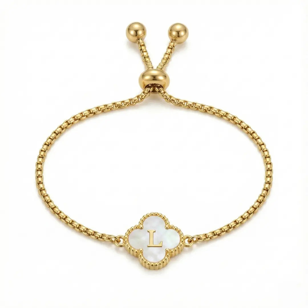 Bracelet Trèfle Nacre & Initiale