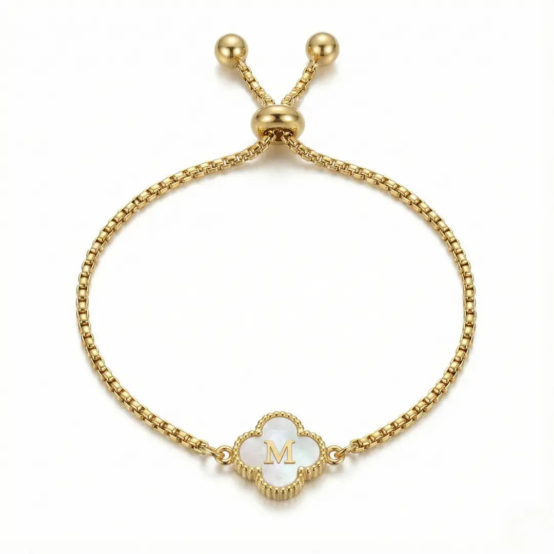 Bracelet Trèfle Nacre & Initiale