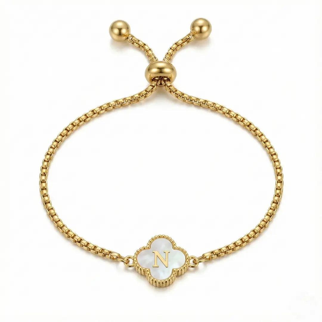Bracelet Trèfle Nacre & Initiale
