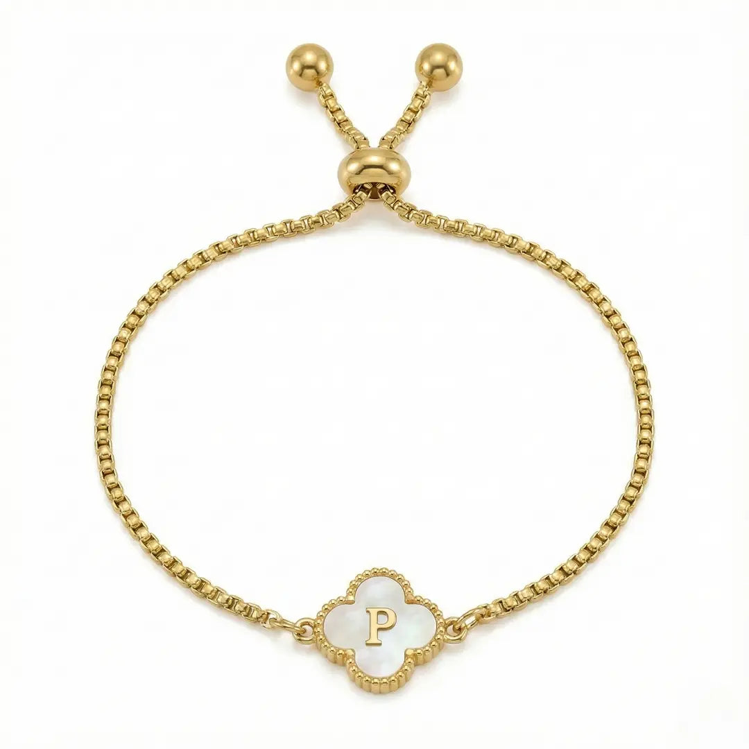 Bracelet Trèfle Nacre & Initiale