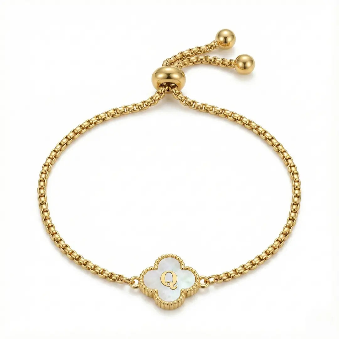 Bracelet Trèfle Nacre & Initiale