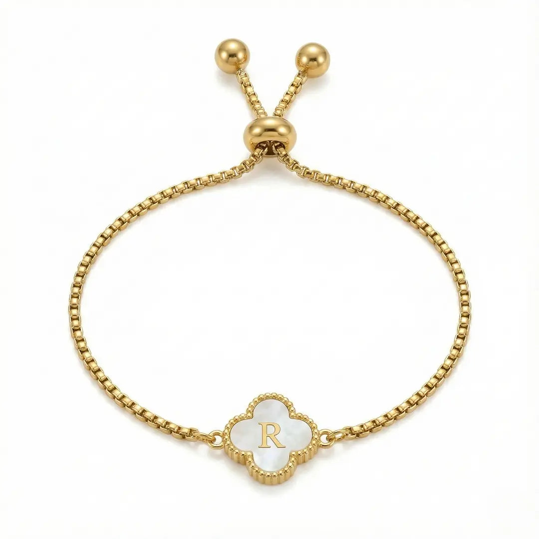 Bracelet Trèfle Nacre & Initiale