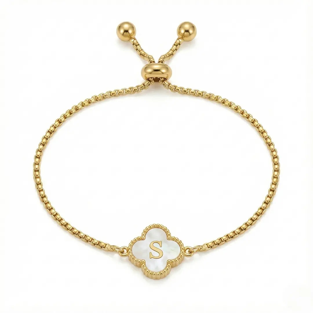 Bracelet Trèfle Nacre & Initiale