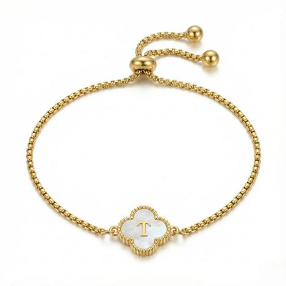 Bracelet Trèfle Nacre & Initiale