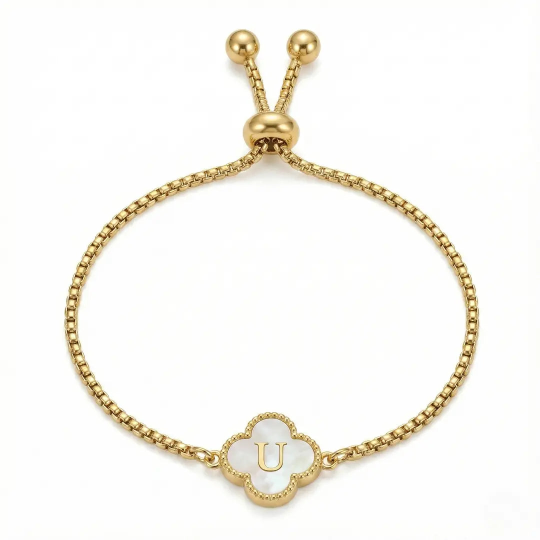Bracelet Trèfle Nacre & Initiale