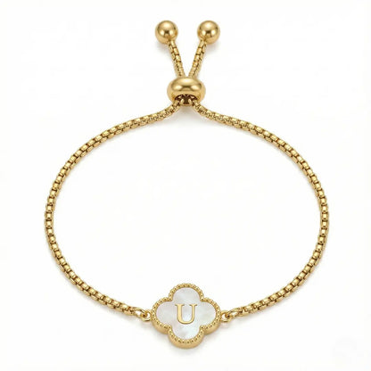 Bracelet Trèfle Nacre & Initiale