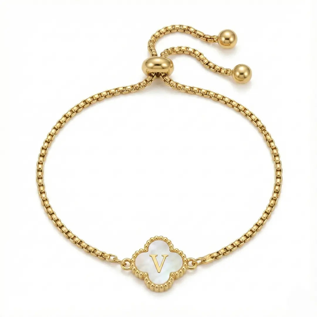 Bracelet Trèfle Nacre & Initiale