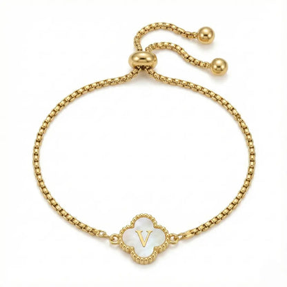 Bracelet Trèfle Nacre & Initiale