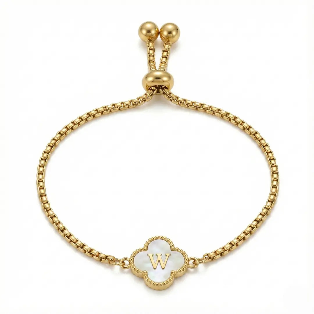 Bracelet Trèfle Nacre & Initiale