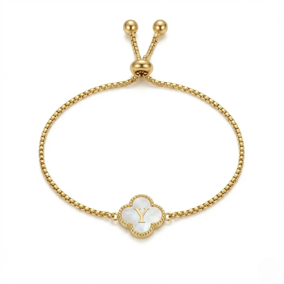 Bracelet Trèfle Nacre & Initiale