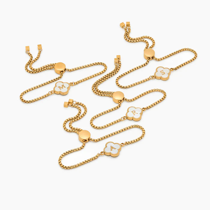 Bracelet Trèfle Nacre & Initiale