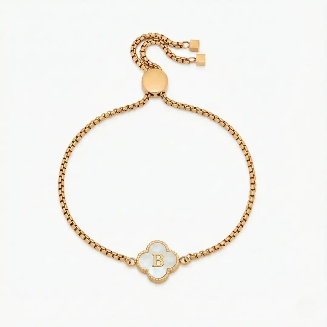 Bracelet Trèfle Nacre & Initiale