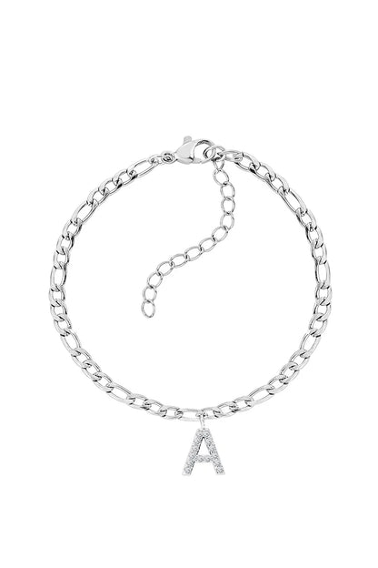 Bracelet Initiale Figaro – Plaqué Or & Zircone