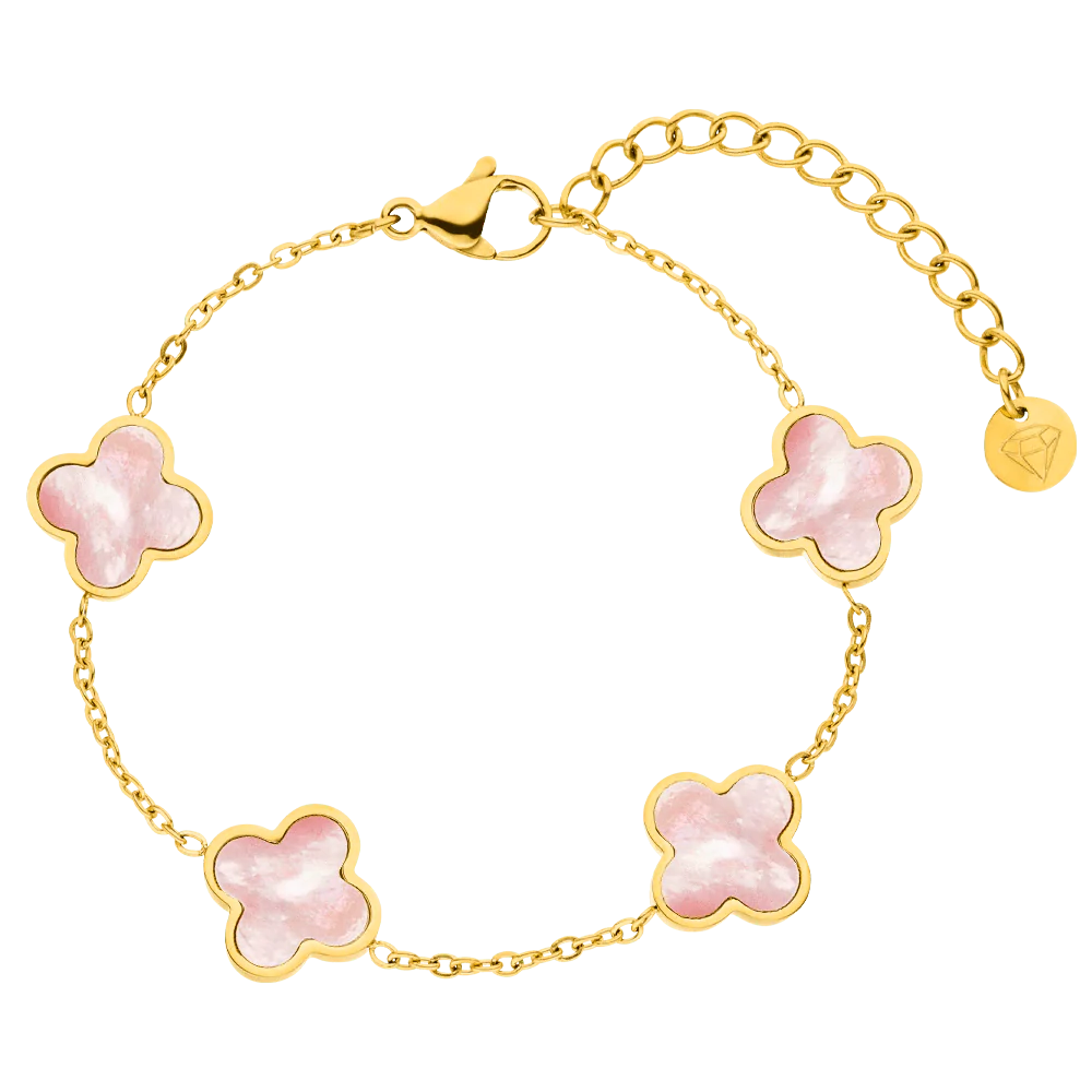 Bracelet Trèfle Rose Chanceux – Plaqué Or 18K