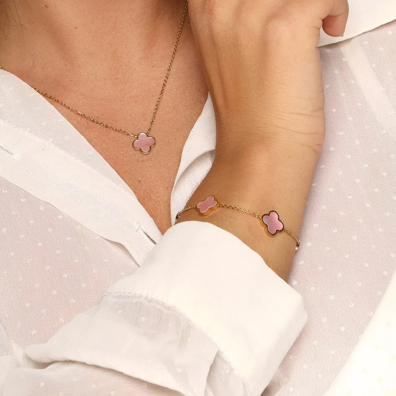 Bracelet Trèfle Rose Chanceux – Plaqué Or 18K