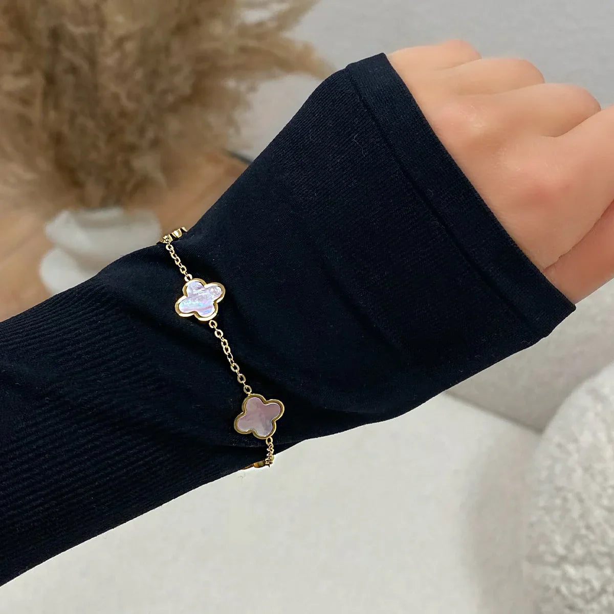 Bracelet Trèfle Rose Chanceux – Plaqué Or 18K