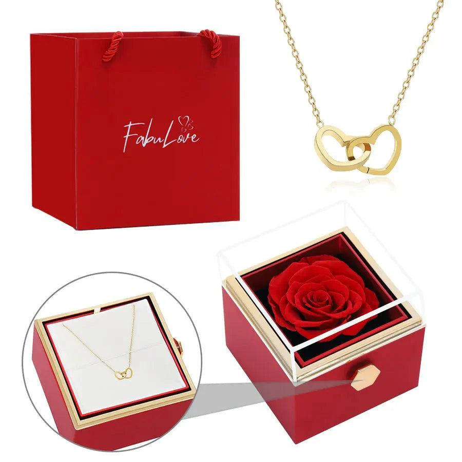 Coffret Rose Éternelle avec Collier Gravé et Rose Naturelle Préservée