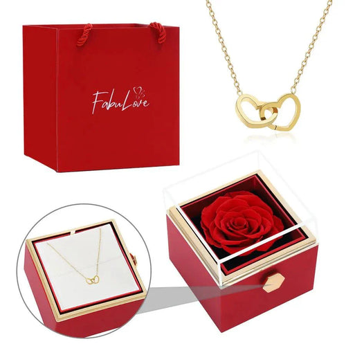 Coffret Rose Éternelle avec Collier Gravé et Rose Naturelle Préservée