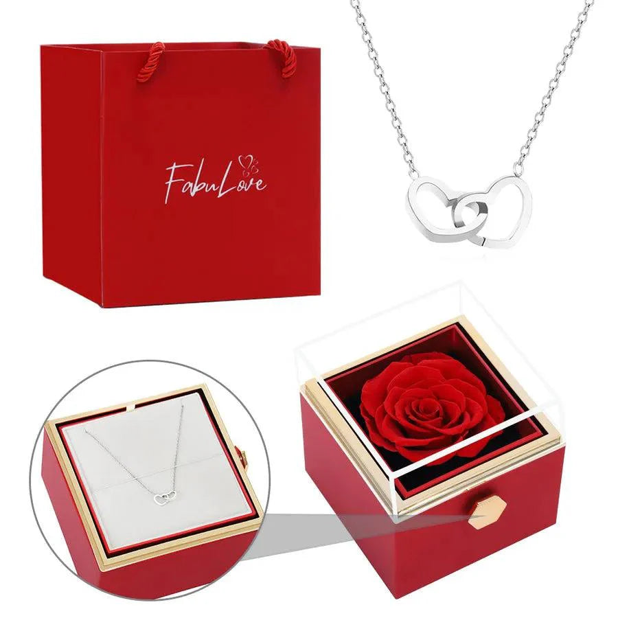 Coffret Rose Éternelle avec Collier Gravé et Rose Naturelle Préservée