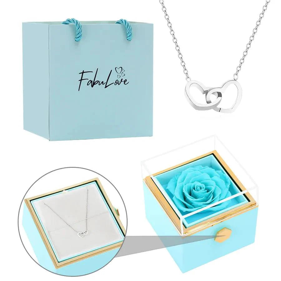 Coffret Rose Éternelle avec Collier Gravé et Rose Naturelle Préservée