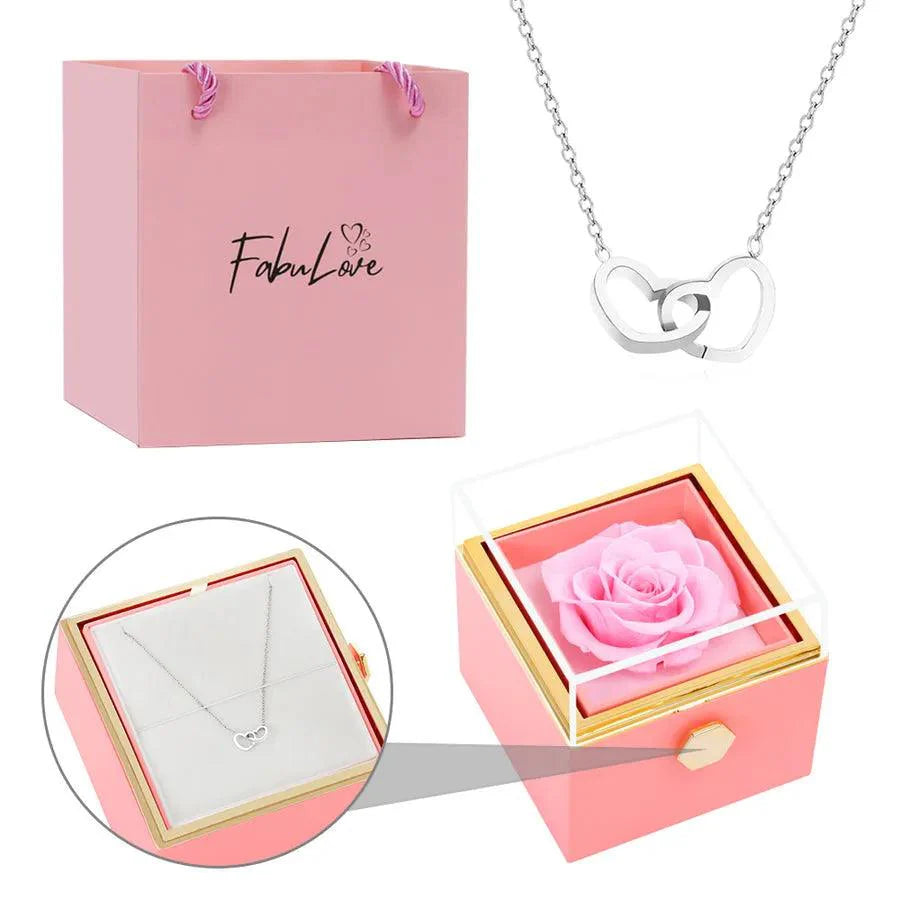 Coffret Rose Éternelle avec Collier Gravé et Rose Naturelle Préservée
