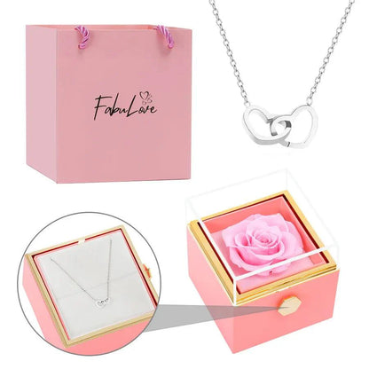 Coffret Rose Éternelle avec Collier Gravé et Rose Naturelle Préservée