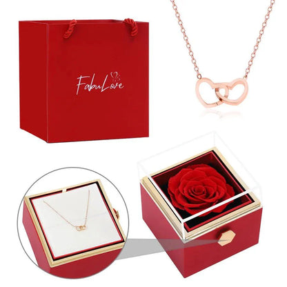 Coffret Rose Éternelle avec Collier Gravé et Rose Naturelle Préservée
