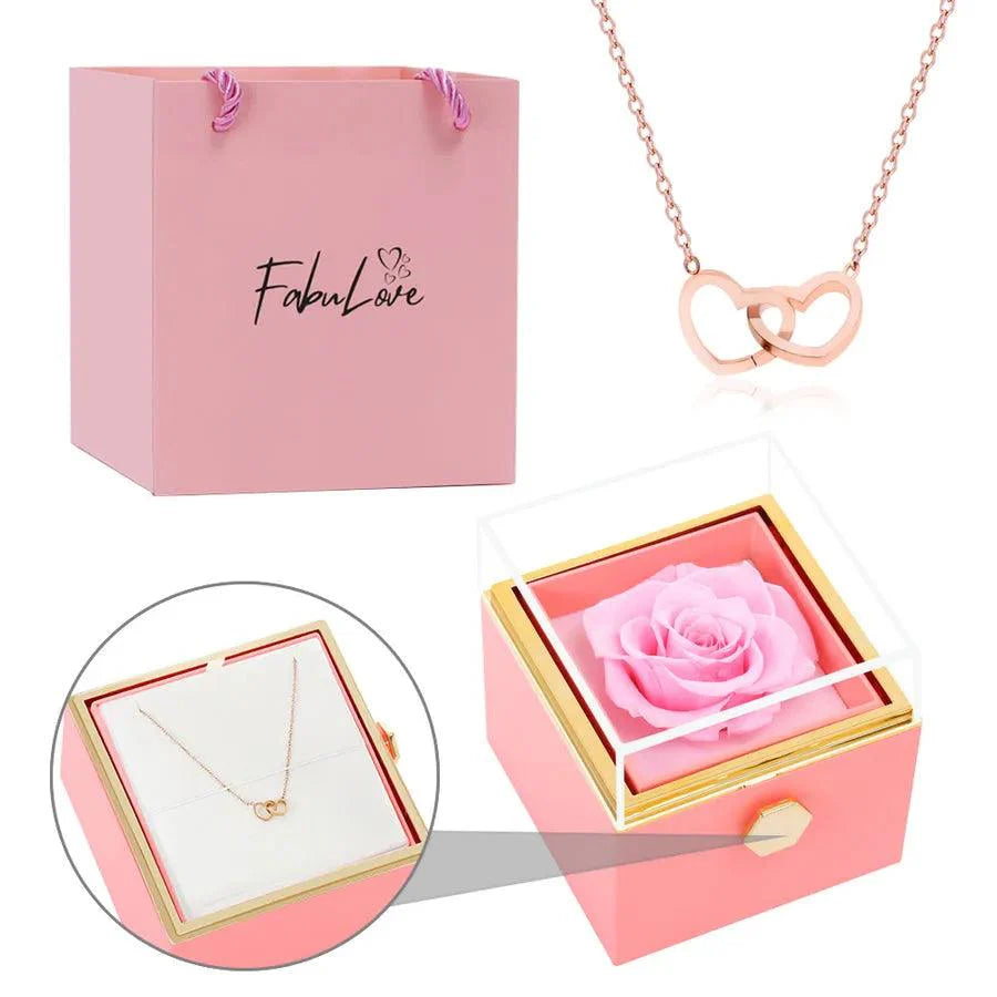 Coffret Rose Éternelle avec Collier Gravé et Rose Naturelle Préservée