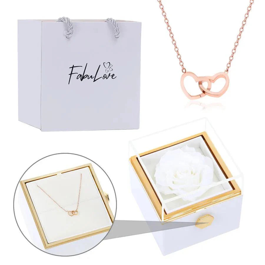 Coffret Rose Éternelle avec Collier Gravé et Rose Naturelle Préservée
