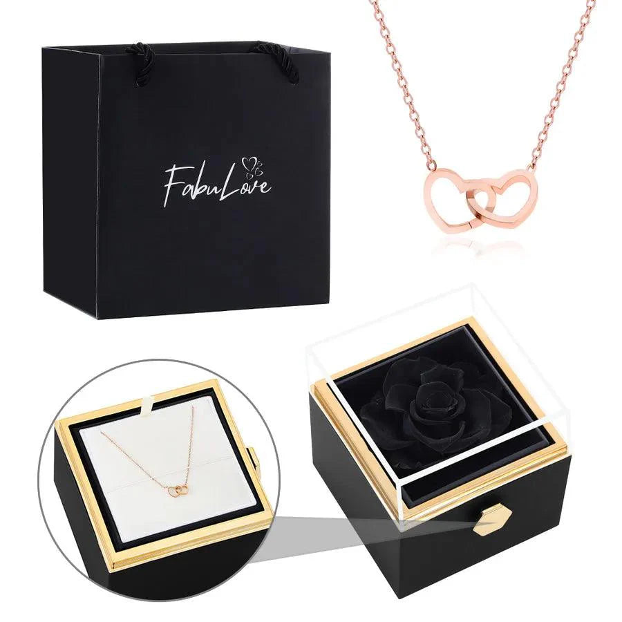 Coffret Rose Éternelle avec Collier Gravé et Rose Naturelle Préservée