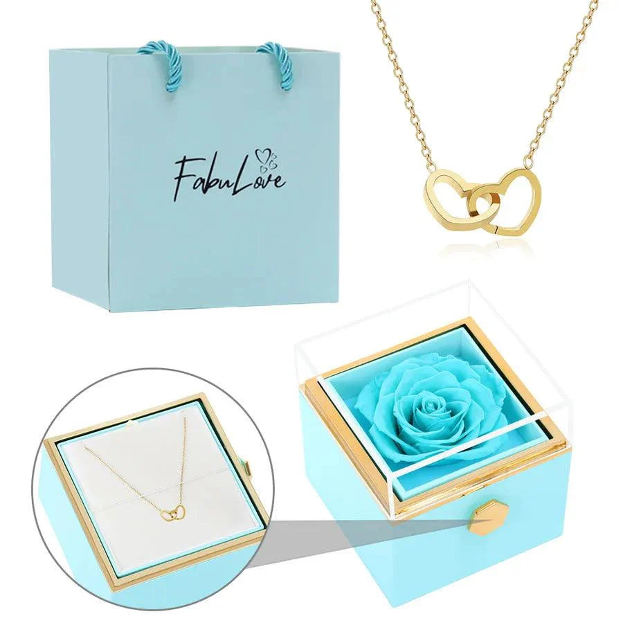 Coffret Rose Éternelle avec Collier Gravé et Rose Naturelle Préservée
