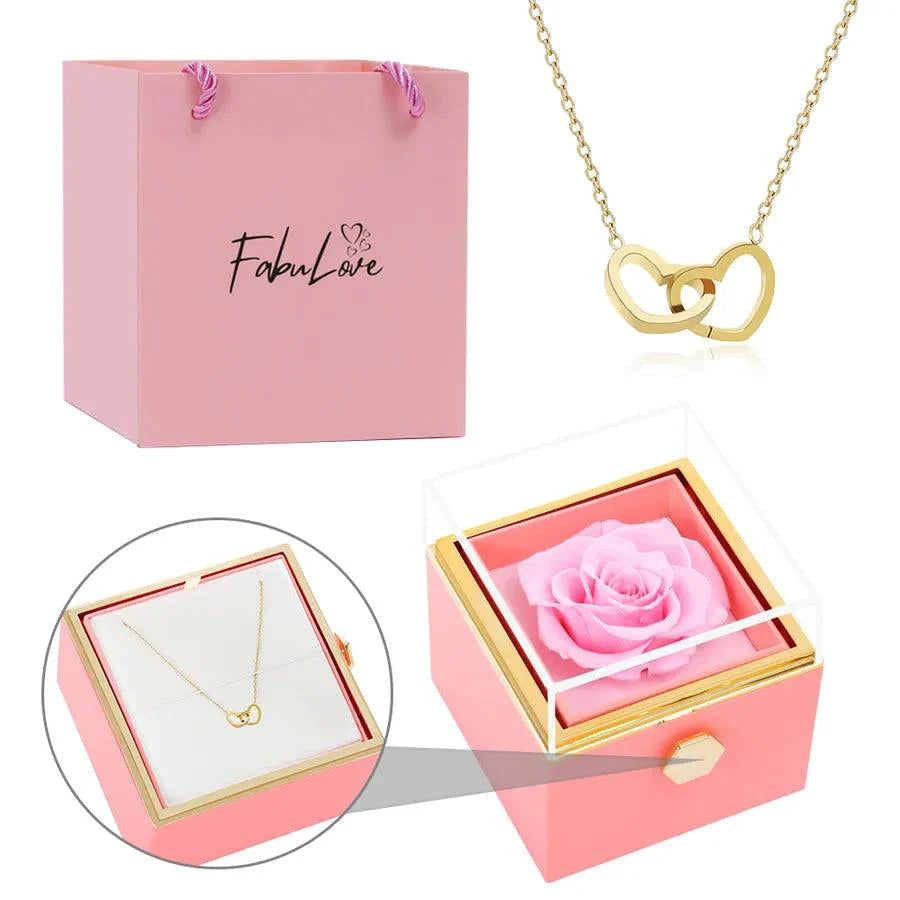 Coffret Rose Éternelle avec Collier Gravé et Rose Naturelle Préservée