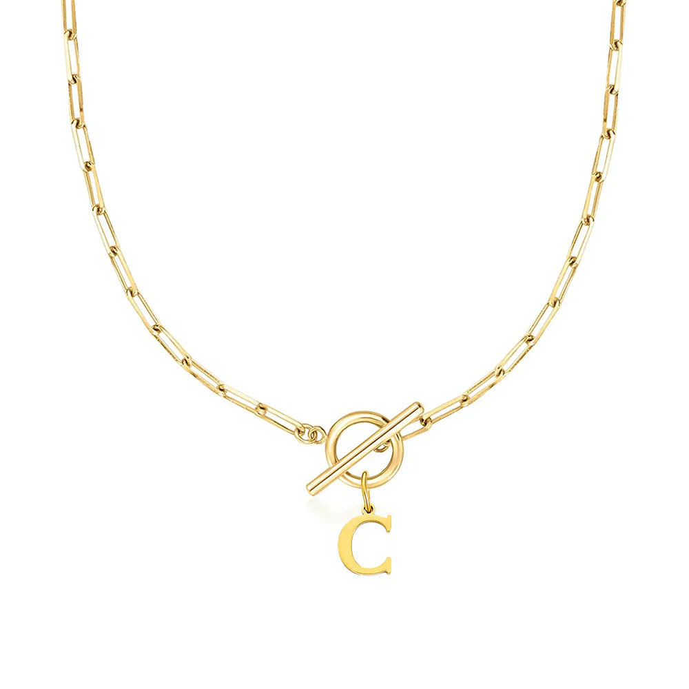 Collier Initiale Chaîne Trombone - Fermoir Cercle