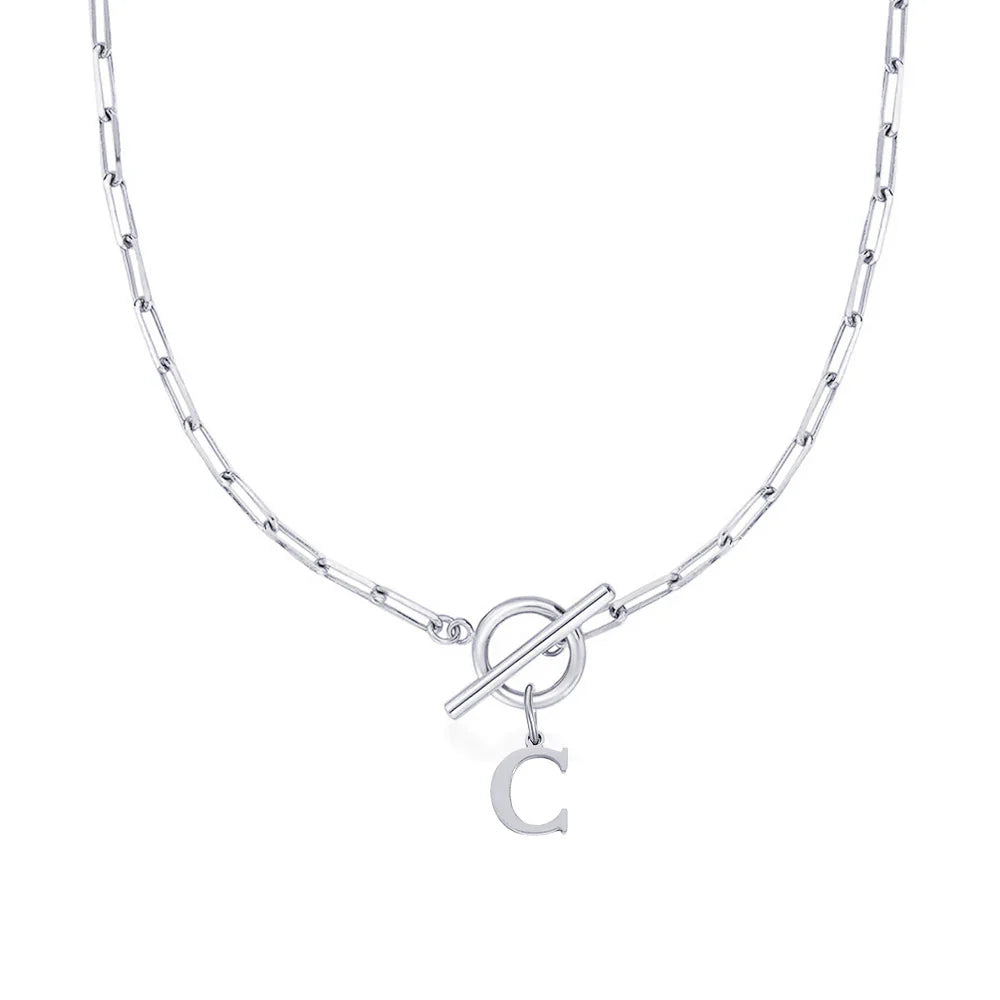 Collier Initiale Chaîne Trombone - Fermoir Cercle