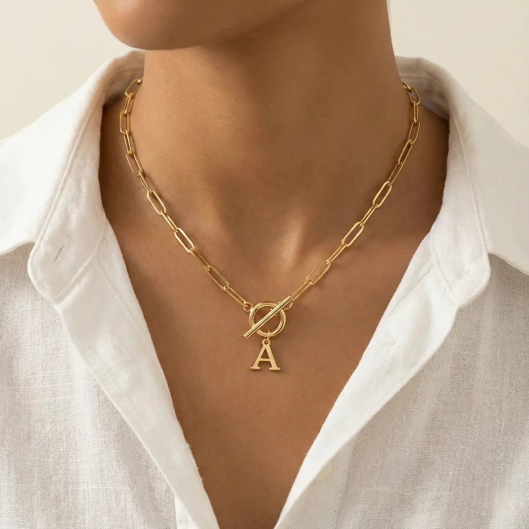 Collier Initiale Chaîne Trombone - Fermoir Cercle