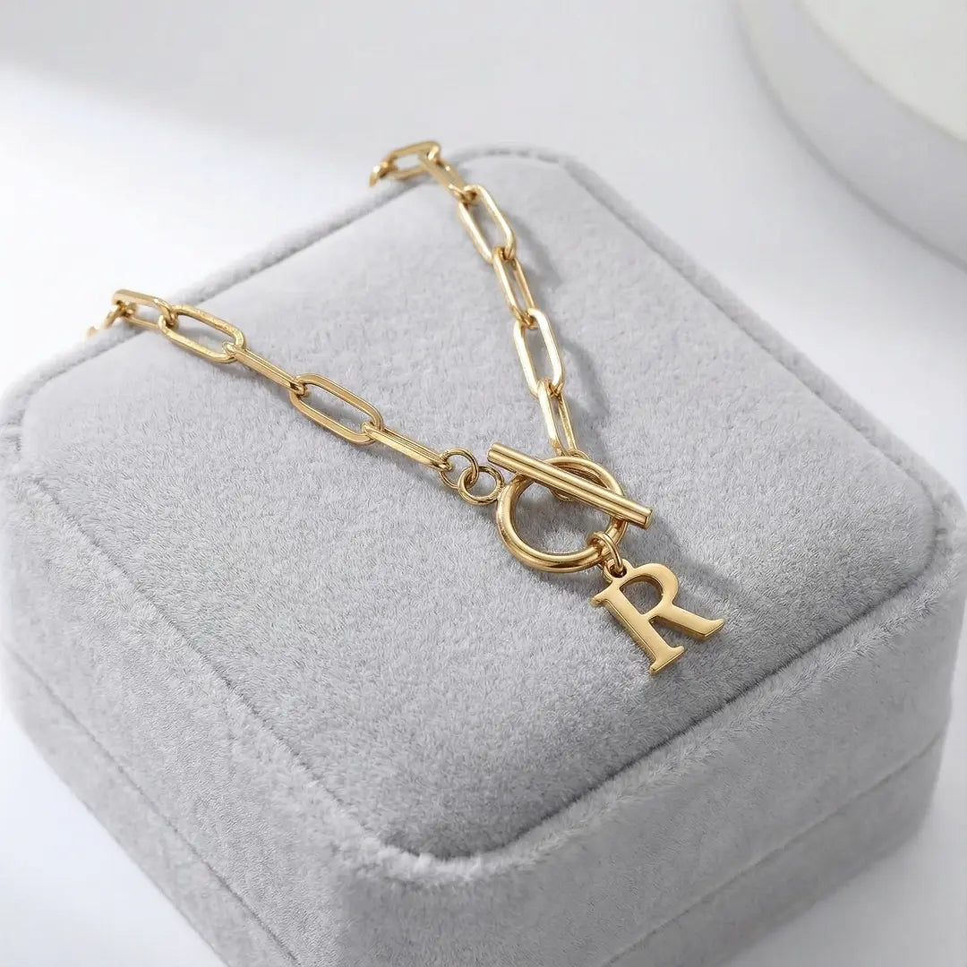 Collier Initiale Chaîne Trombone - Fermoir Cercle