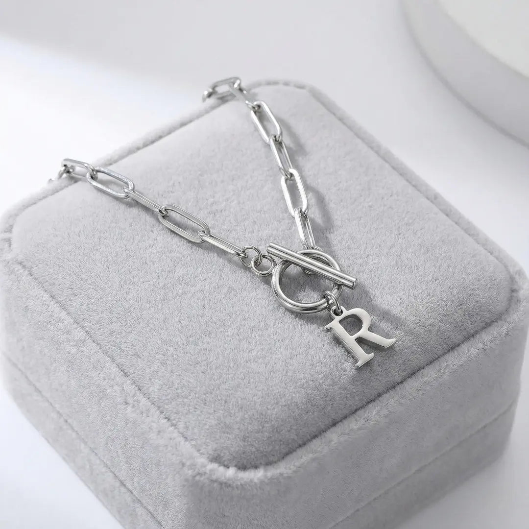 Collier Initiale Chaîne Trombone - Fermoir Cercle