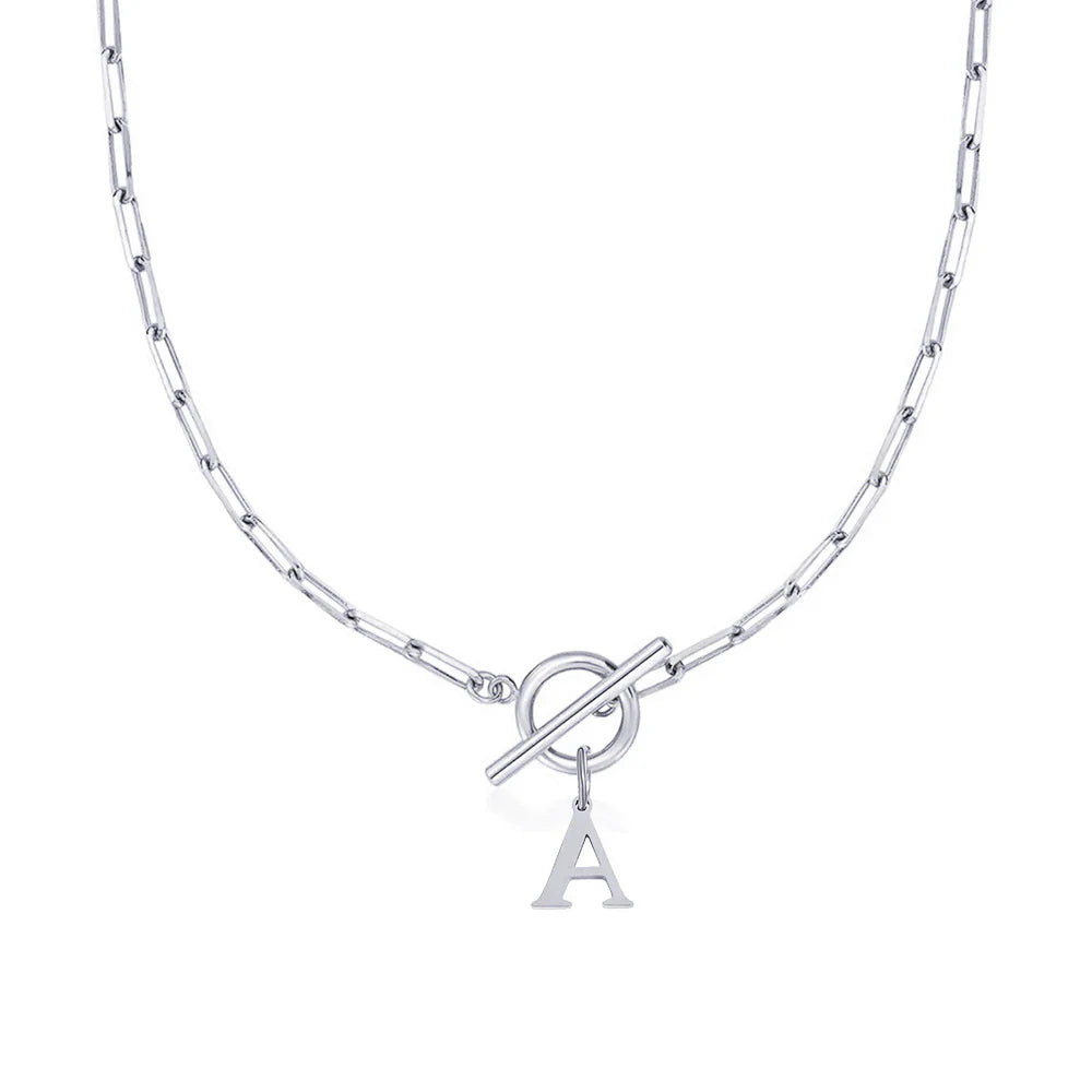 Collier Initiale Chaîne Trombone - Fermoir Cercle