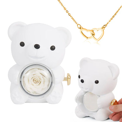 Collier Cœur Gravé avec Coffret Ourson de Roses
