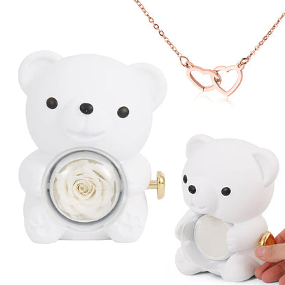 Collier Cœur Gravé avec Coffret Ourson de Roses