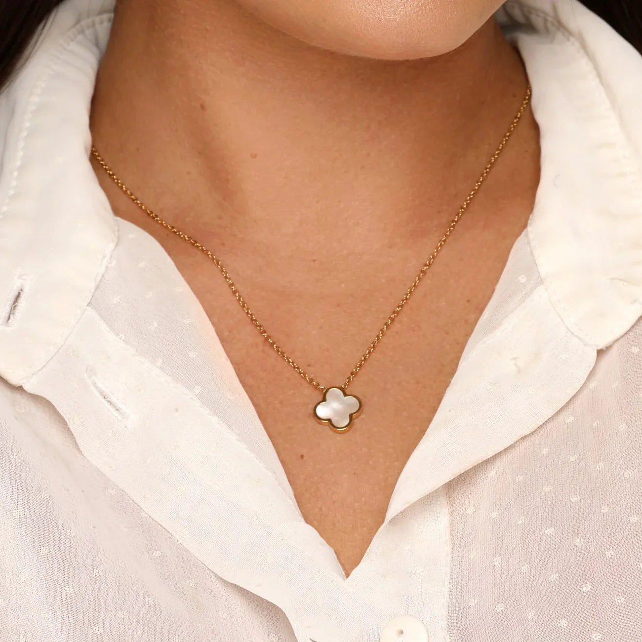 Collier Trèfle Rose Chanceux – Plaqué Or 18K